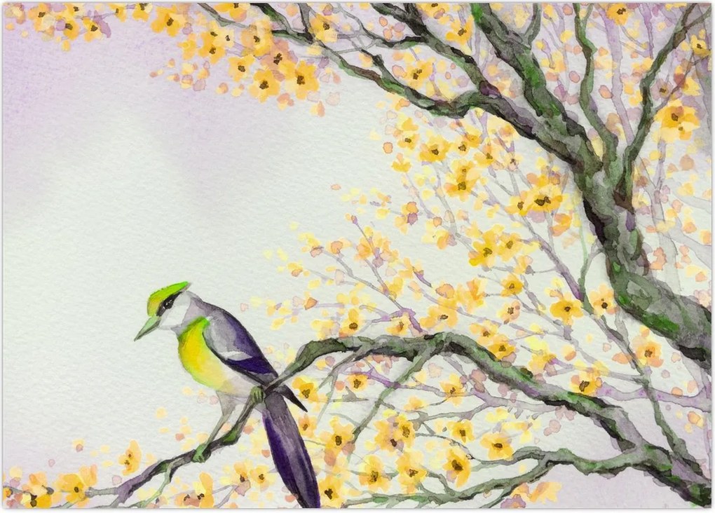 Tablou - Pasăre în copac,acuarelă (70x50 cm)