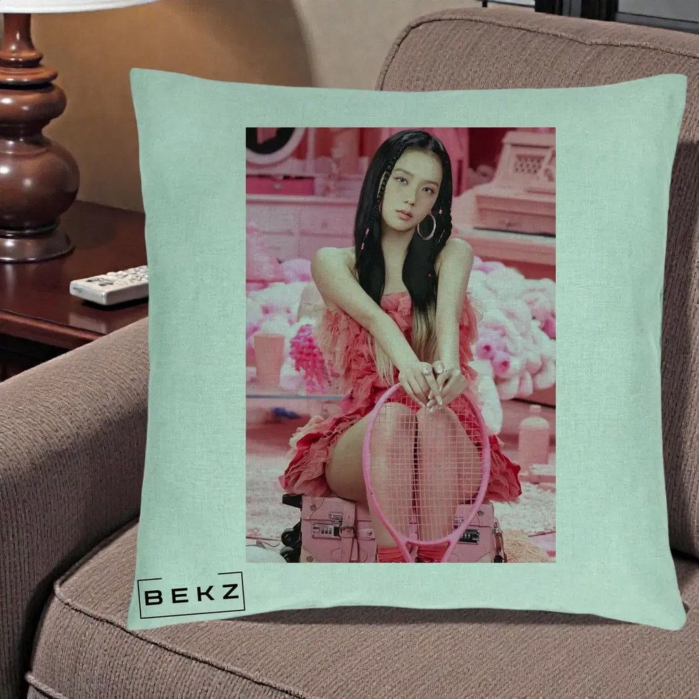 Perna personalizata K-pop BLACKPINK Jisoo Pink Room, 40x40 cm cu Umplutura, Verde Menta, BEKZ