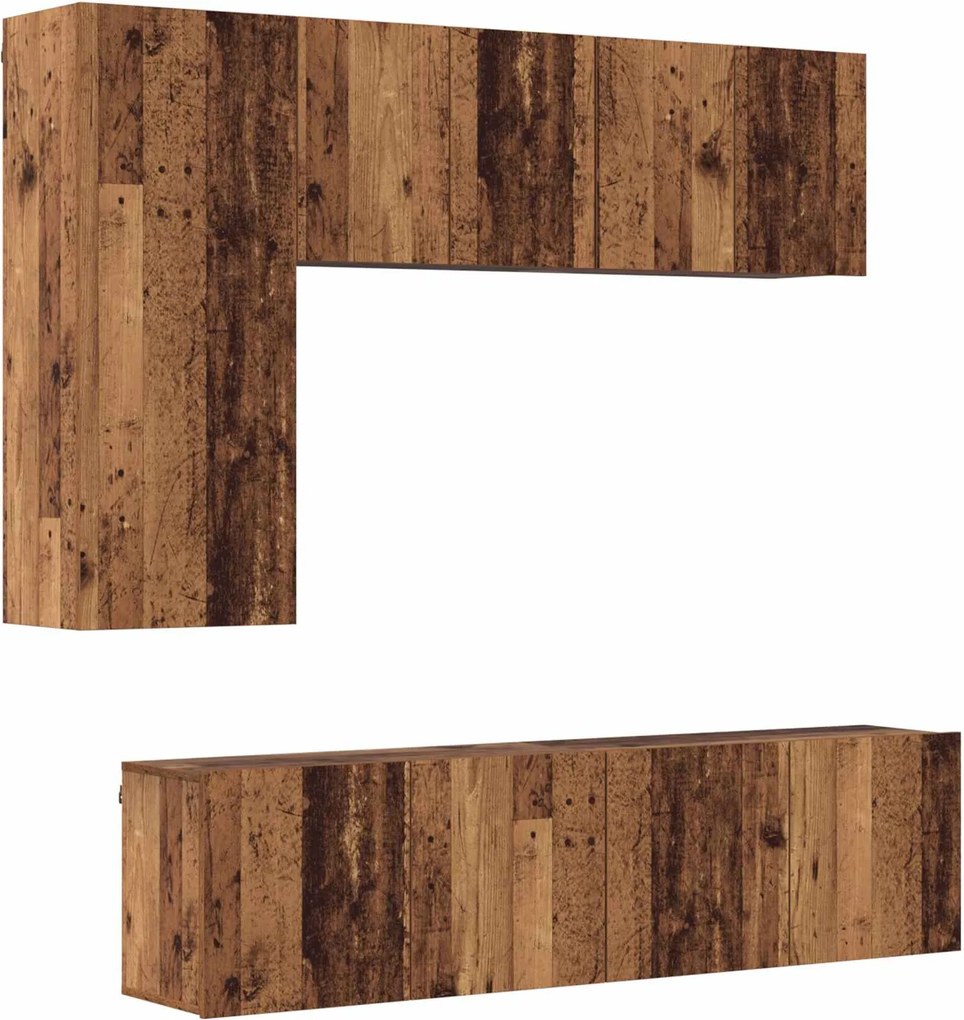 vidaXL Unitate TV de Perete Pe perete 5 pcs Lemn Vechi Lemn compozit