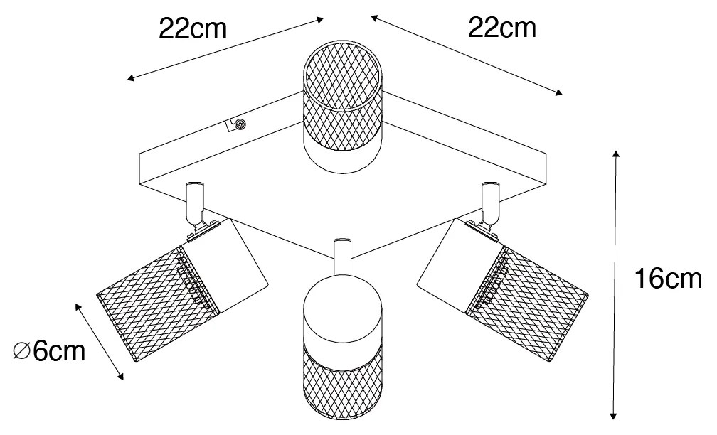 Plafoniera industriala neagra cu 4 lumini reglabile - Jim