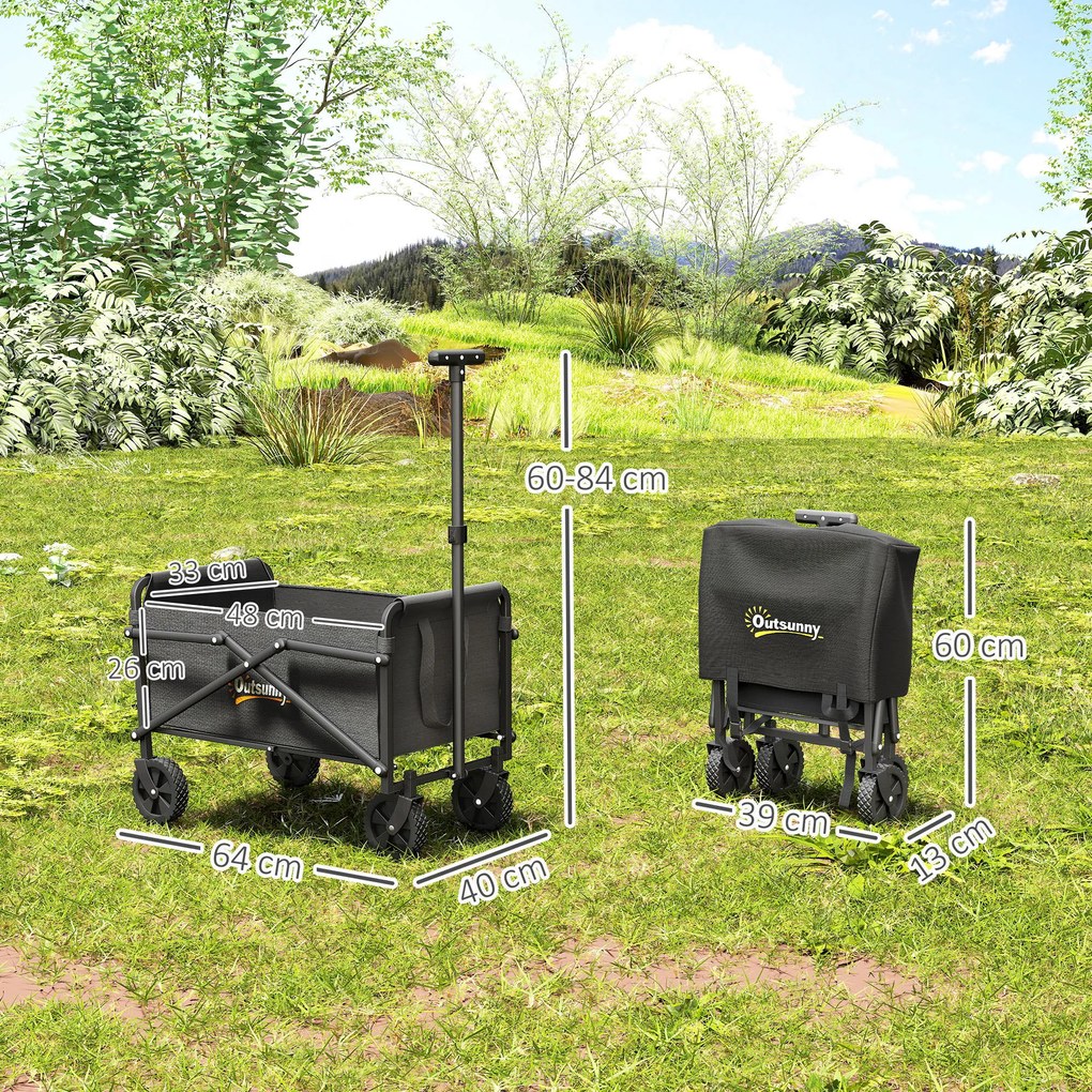 Outsunny Cărucior de Grădină Pliabil Compact, Cărucior Robust Multifuncțional pentru Exterior cu Roți Universale și Mâner Reglabil, pentru Sport, Camping, Cumpărături, Negru | Aosom Romania