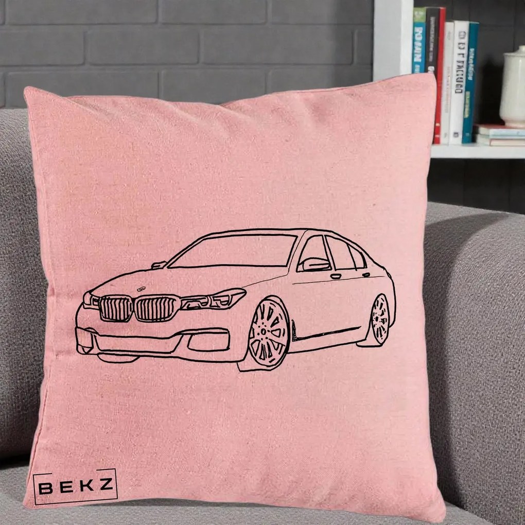 Perna personalizata BMW Seria 7 Linie Minimalista, 40x40 cm cu Umplutura, Roz, BEKZ