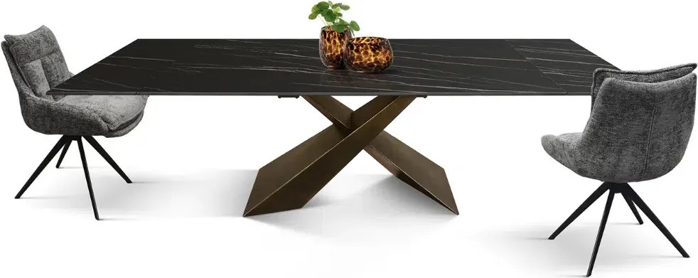 MIRABELLE -MASA BLAT DREPTUNGHIULAR NEGRU CU AURIU MAT EXTENSIBILA-PICIOR METALIC BRONZ 180 cm/ 90 cm