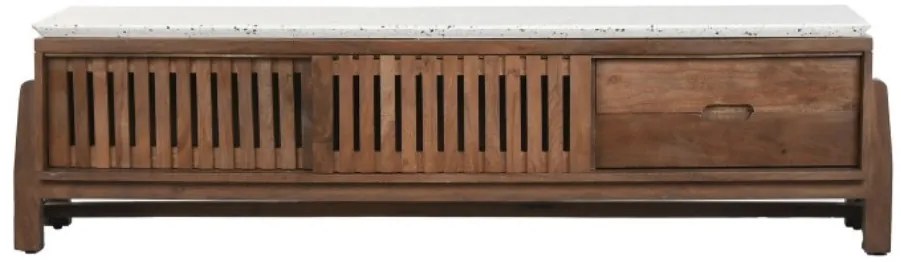Comoda TV, natur, din lemn de acacia si blat din terrazo, Brione