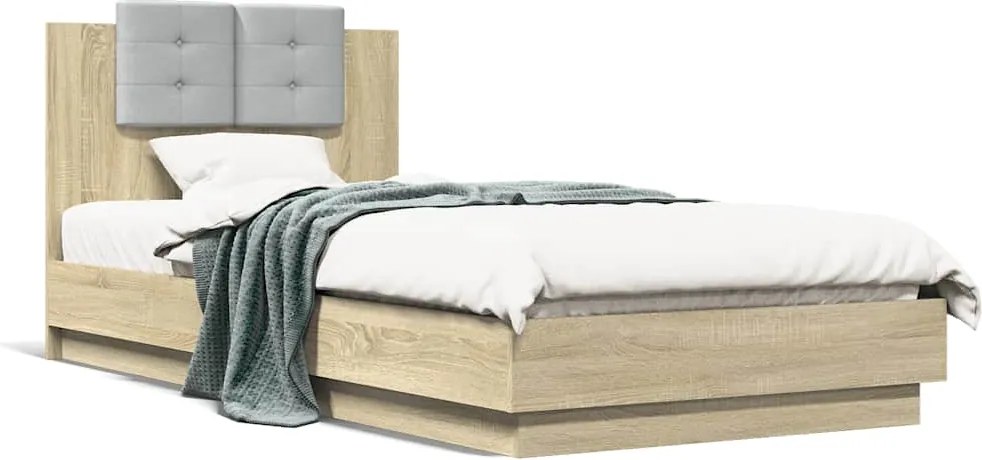 vidaXL Cadru de pat cu tăblie, stejar sonoma, 90x200 cm lemn prelucrat