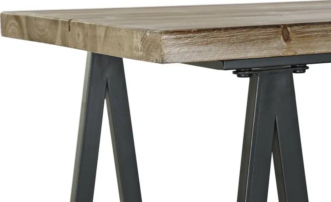 Consolă decorativă cu roți, stil industrial modern, culoare natur, din metal și lemn de molid, „Spruce”