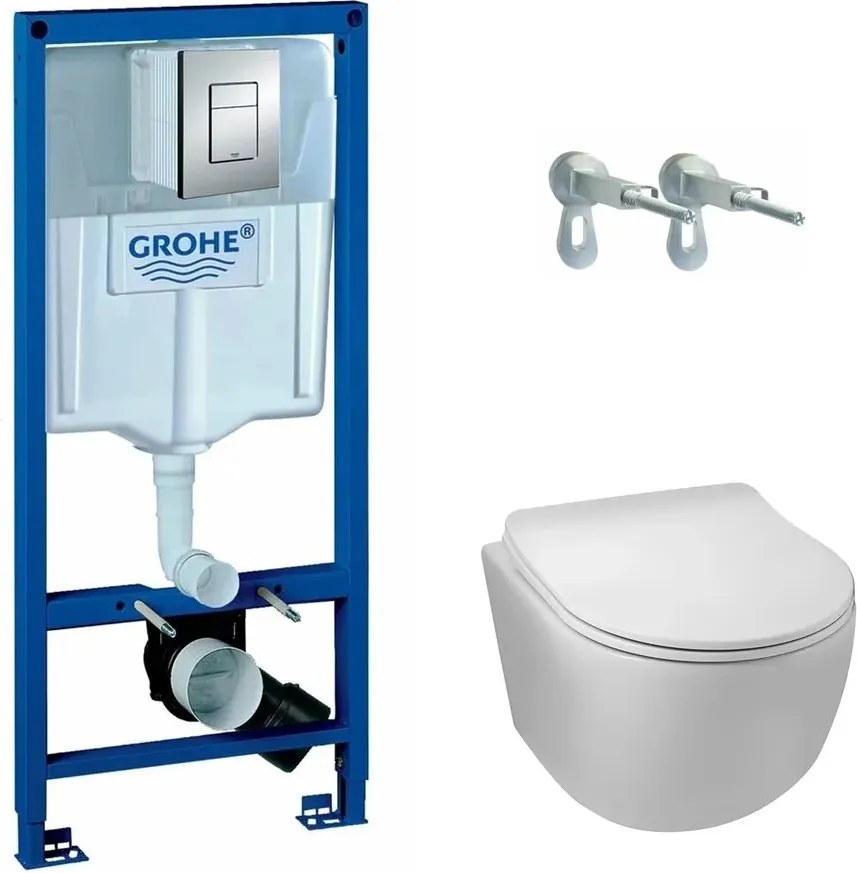 Pachet vas wc suspendat rimless Balneo Luna, capac softclose, rezervor Grohe Rapid SL si clapeta Grohe Skate Cosmopolitan crom