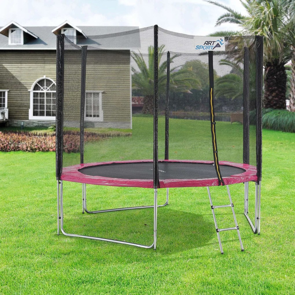 Trampolina Jampino 3,05 metrový priemer s ochrannou sieťkou a rebríkom ružová