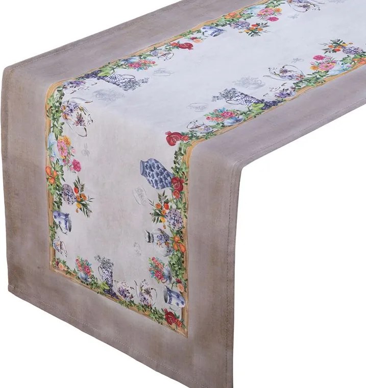 decoDoma Traversă de masă cu imprimeu GRĂDINĂ ÎNFLORITĂ 45 x 140 cm