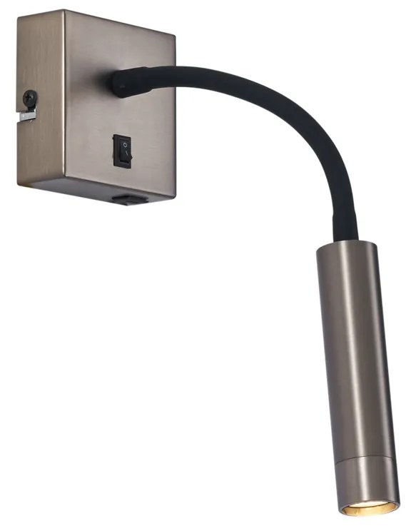 Lampă de perete modernă gunmetal cu USB-C - Gosna