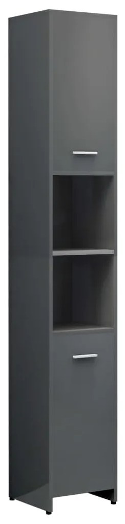 802605 vidaXL Dulap de baie, gri extralucios, 30x30x183,5 cm, PAL