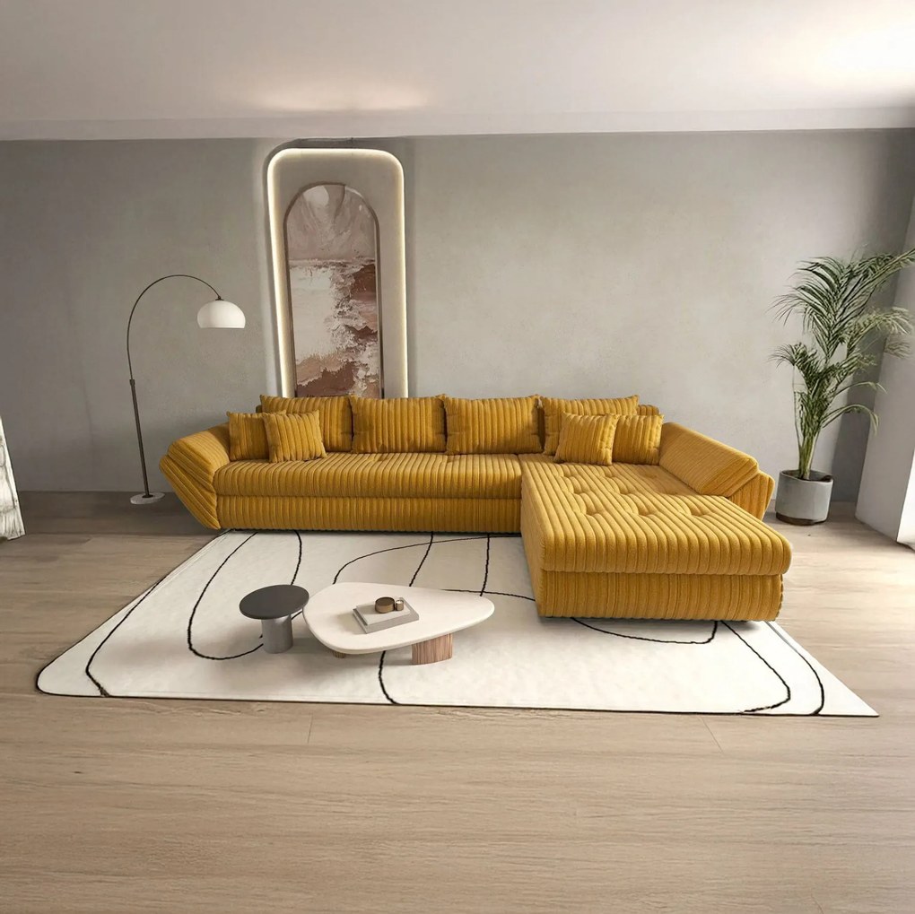Colțar extensibil dumonde cu ladă de depozitare si sezut confortabil din spuma high-density, Loana XL Ambience Mustar II 335x185 cm