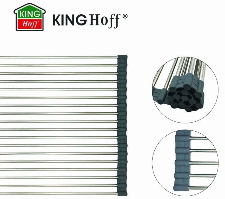 Uscator pentru vase pliabil Kinghoff KH 1903, 45x32 cm, Rezistent la coroziune, Margini din silicon, Antiderapant, Pliabil, Inox/gri