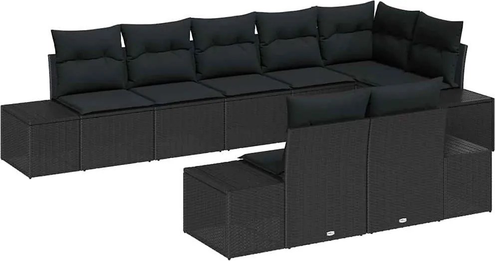 vidaXL Set de canapele pentru grădină 8 pcs Negru Rattan poli