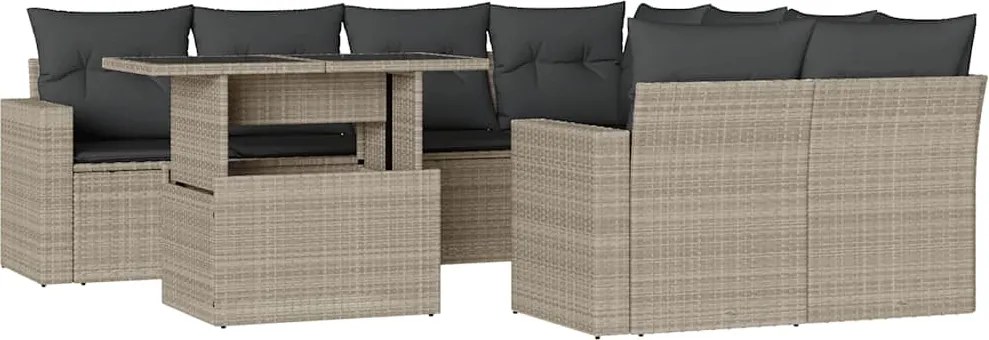 vidaXL Set canapele de grădină cu perne, 9 piese gri deschis poliratan