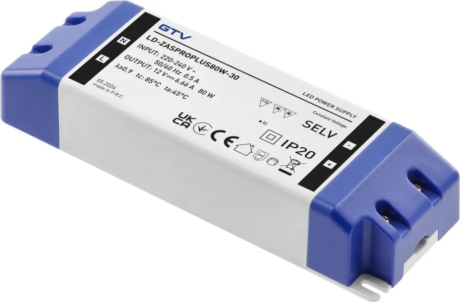 Transformator Pro+ GTV pentru bandă LED, 80W, 12V, IP20 80 W, 12 V, Plastic