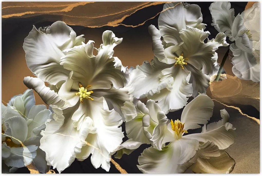 Tablou - Flori de orhidee pe fundal de marmură (90x60 cm)