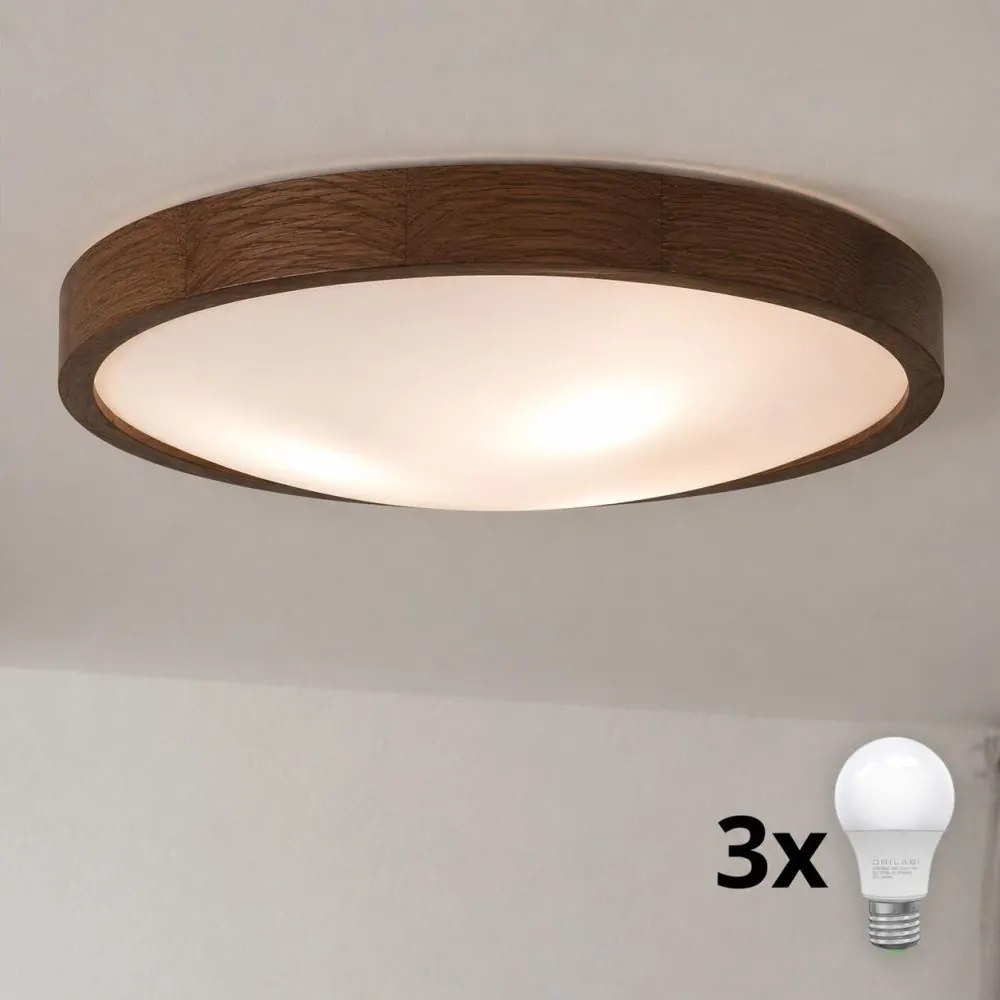 Brilagi - Plafonieră LED CARVALHO SLIM 3xE27/15W/230V, stejar-nuc, diam. 47 cm