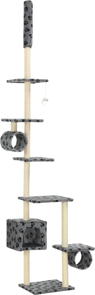 vidaXL Ansamblu pisici, stâlpi funie sisal 260 cm imprimeu lăbuțe Gri