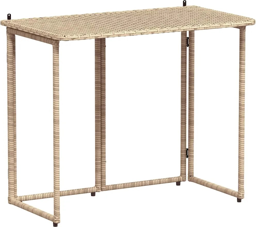 vidaXL Masă pliabilă de grădină bej 90x51x75 cm Poly Ratan