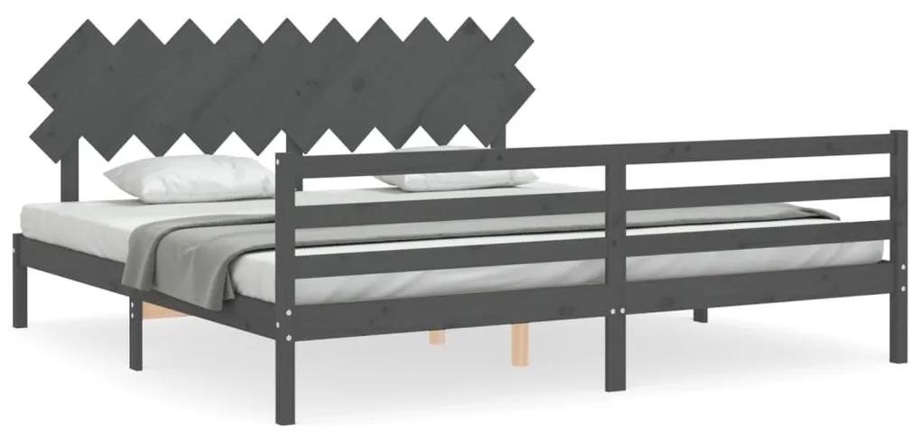 3195308 vidaXL Cadru pat cu tăblie 200x200 cm, gri, lemn masiv