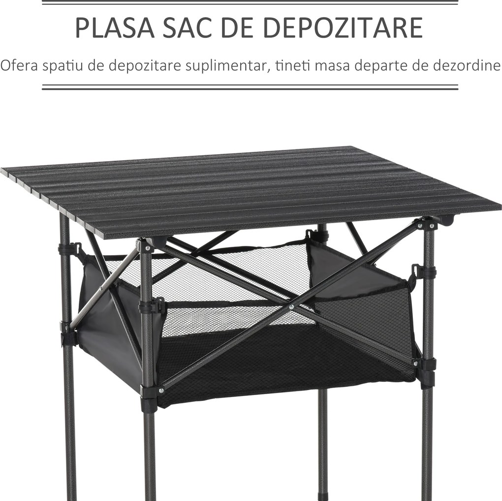 Outsunny Masă de Camping Pliabilă, Ușor de Transportat, Include Geantă de Călătorie, 70x70x69cm, Negru | Aosom Romania
