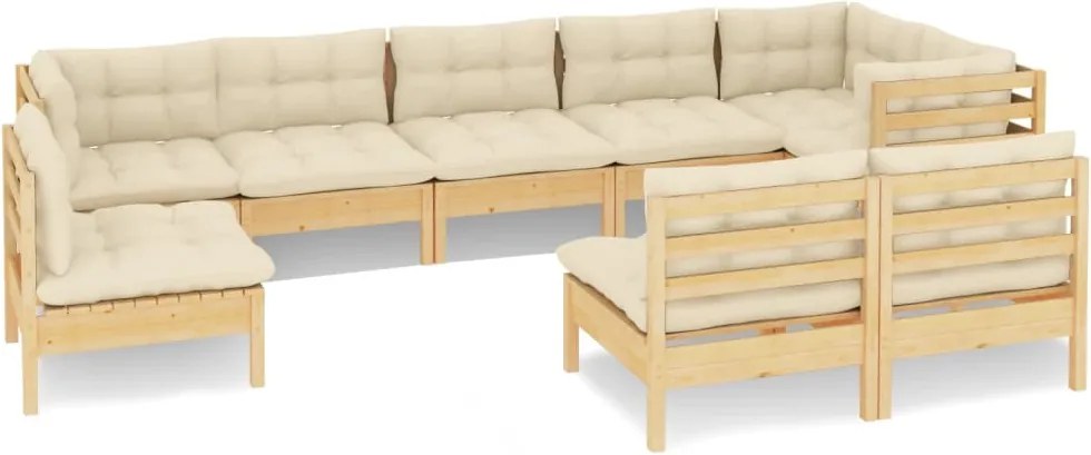 vidaXL Set mobilier grădină cu perne crem, 9 piese, lemn masiv de pin