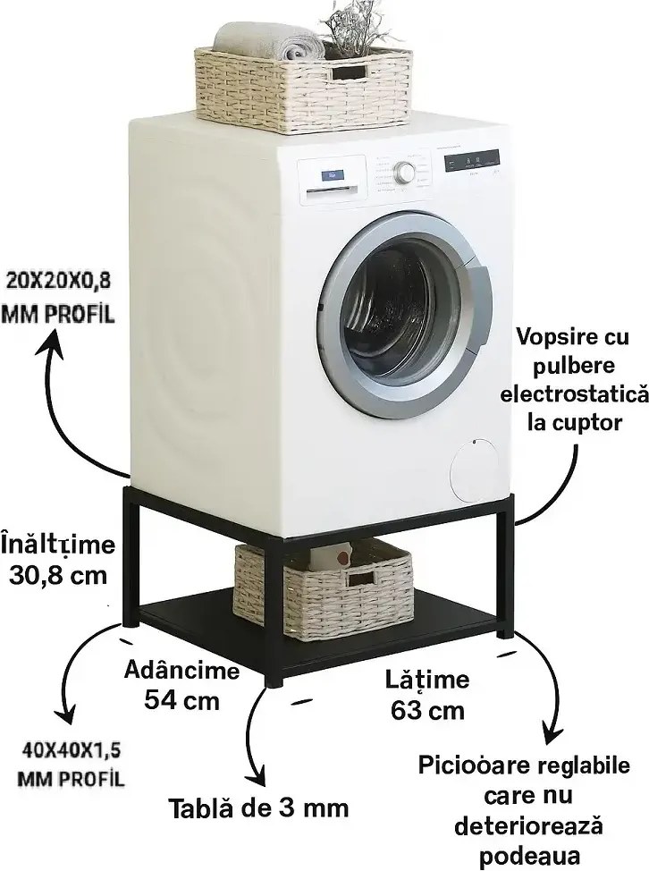 Suport metalic pentru mașină de spălat și uscăto,culoare negru,
