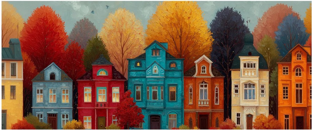 Tablou - Oraș de toamnă pictat (120x50 cm)