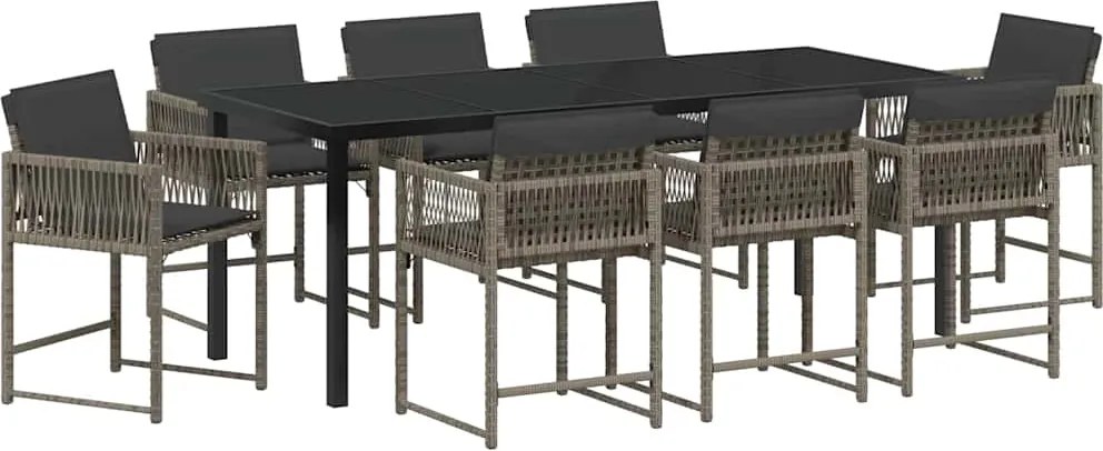 vidaXL Set de masă pentru grădină 9 pcs Gri poliratan