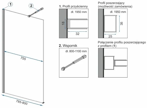 Paravan de dus Aero Transparent N 80cm, Rea