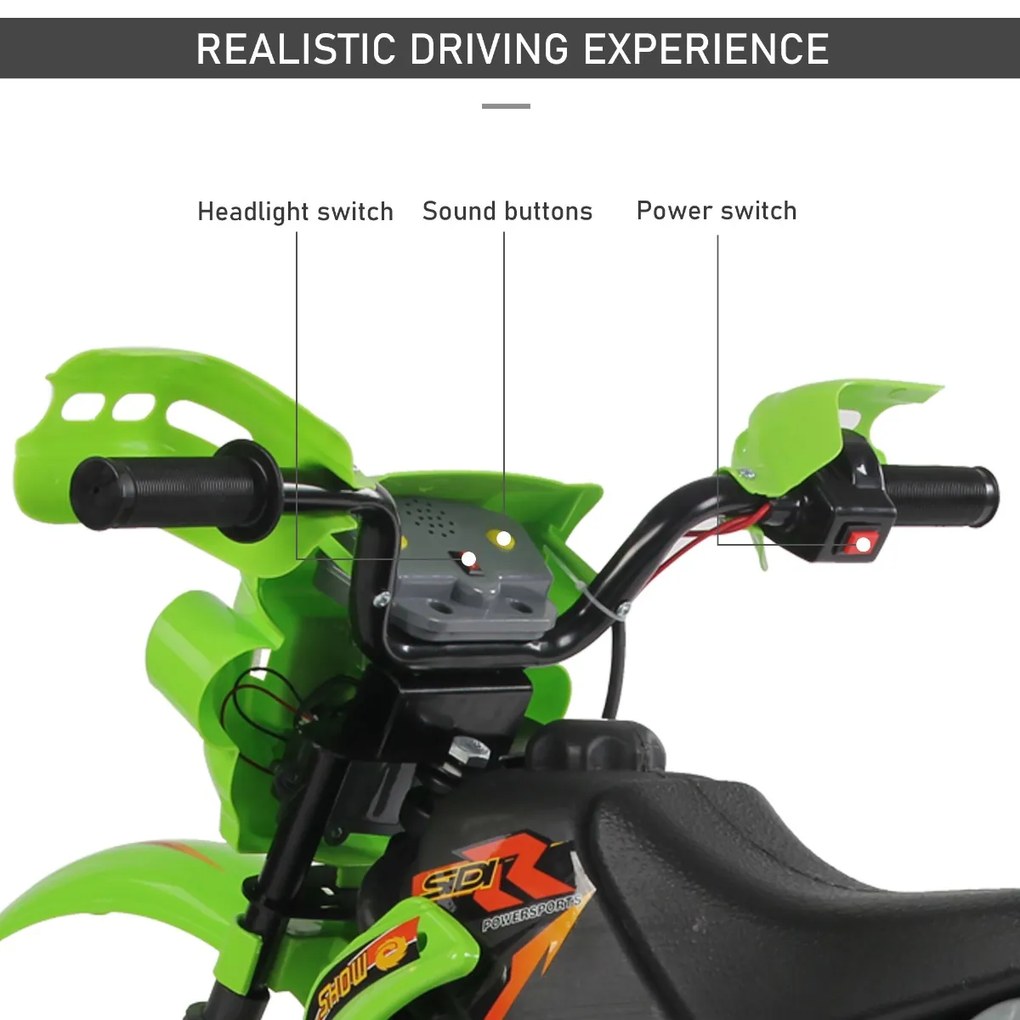HOMCOM Motocicletă Electrică pentru Copii cu Role, 102×58×66 cm, Verde | Aosom Romania
