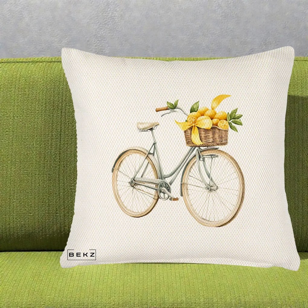 Perna Decorativa Bicicleta cu Cos de Lamai Mediteranean, 40x40 cm, Crem Reliefat, Husa Detasabila, Perna Inclusa, BEKZ®
