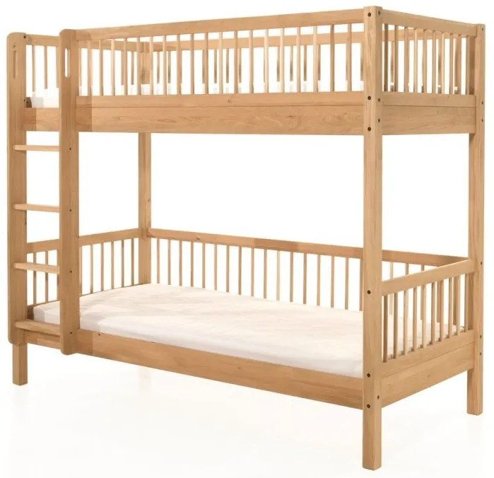 Pat Supraetajat Forrest Oak pentru Camera Copii, 90x200 cm, din Lemn Masiv de Stejar, Natur – Vipack
