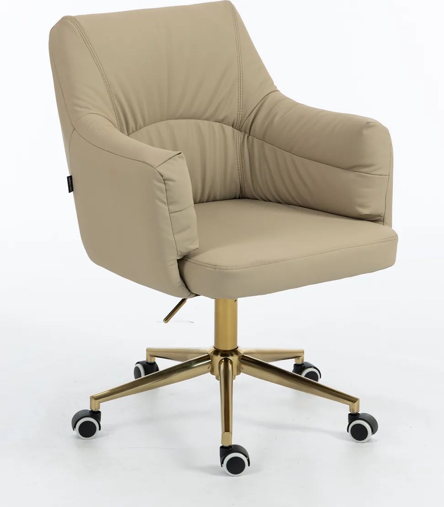 HR840K Scaun Crem Piele Ecologica Premium Soft cu Bază Aurie