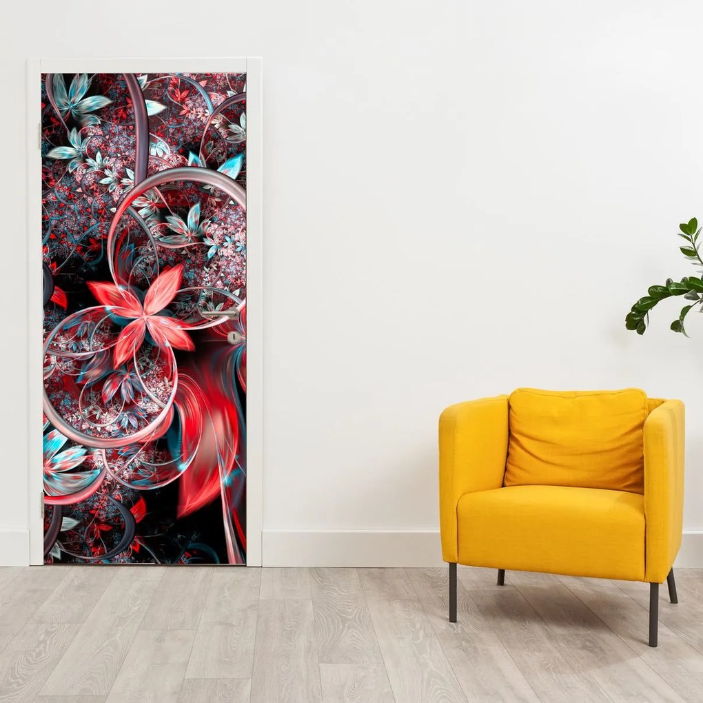 Fototapet pentru ușă - Abstract flori exotice (95x205cm)