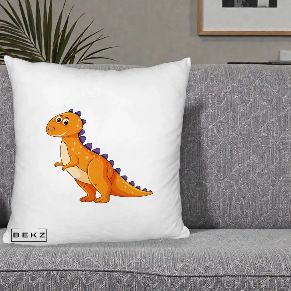 Perna Decorativa T-Rex Portocaliu, 40x40 cm, Alb Pufos, Husa Detasabila, Perna Inclusa, BEKZ®