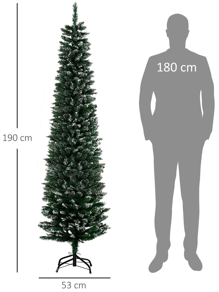 Brad de Craciun cu zapada artificiala190cm, Brad verde cu baza detasabila, decoratiune de Craciun, verde HOMCOM | Aosom Romania