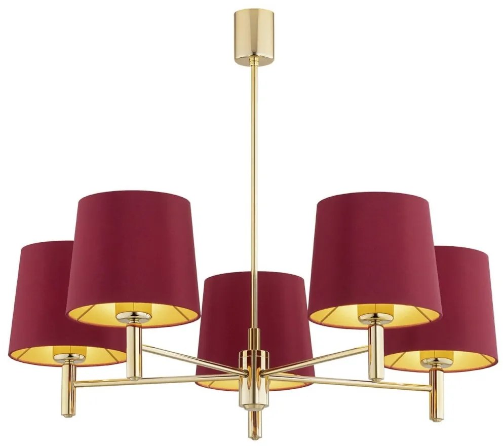 Lustra cu 5 brate design modern Ponte plus rosu, alama