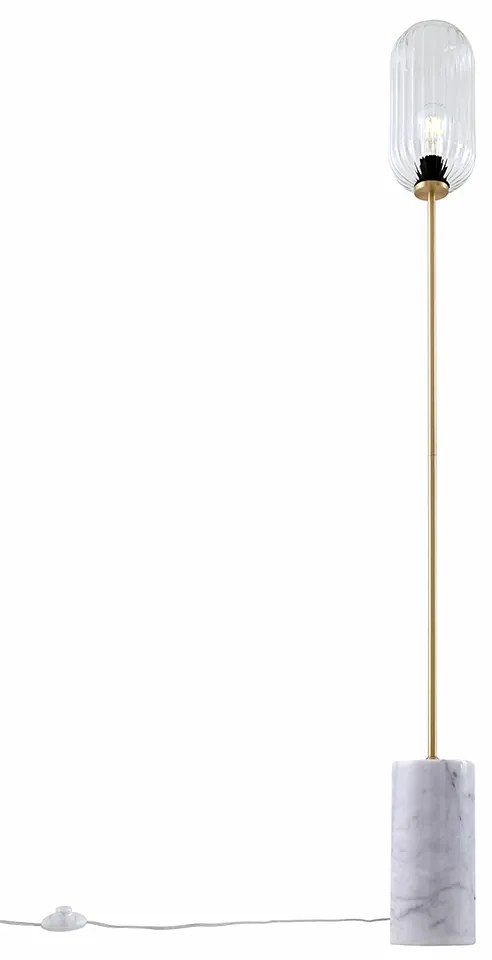 Lampă de podea Art Deco din alamă cu sticlă transparentă - Rid