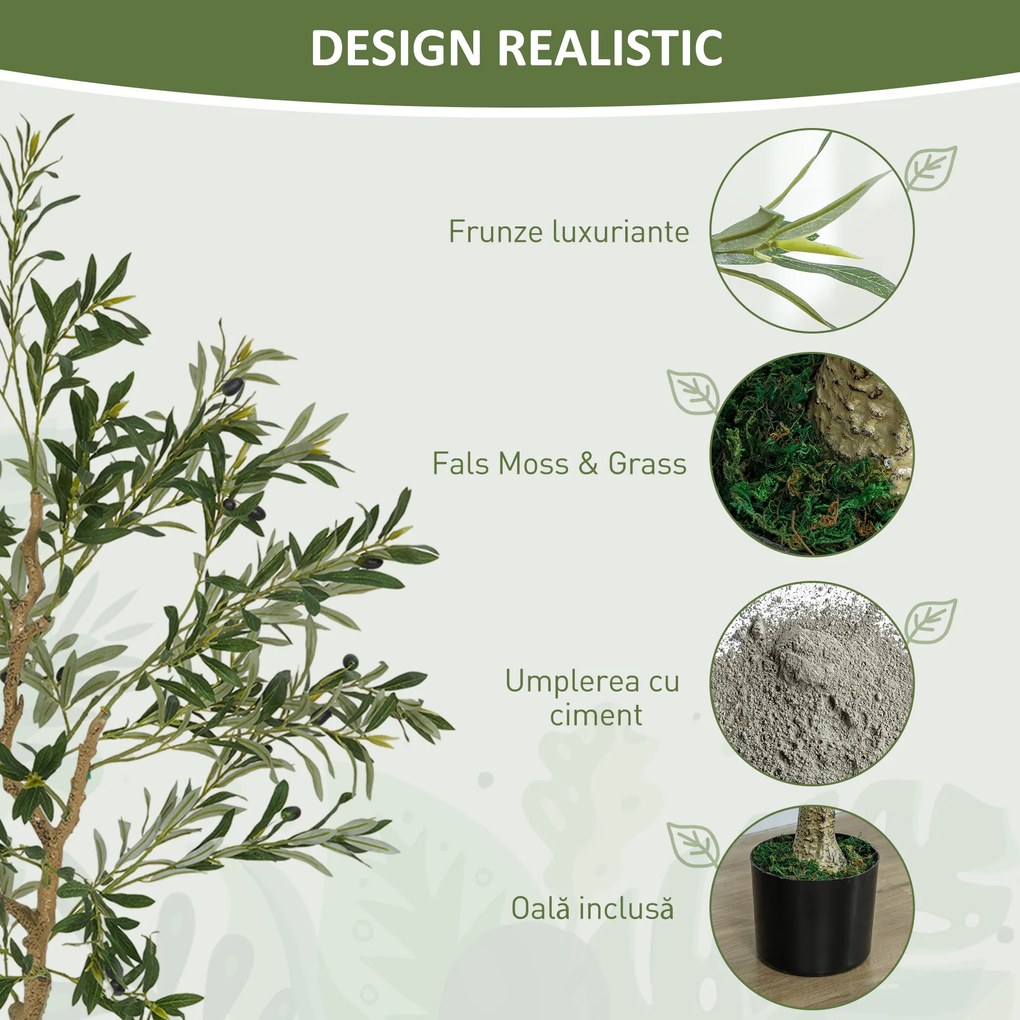 HOMCOM Plantă Artificială Măslin 150 cm cu 720 Frunze, 32 Măsline și Ghiveci | Aosom Romania