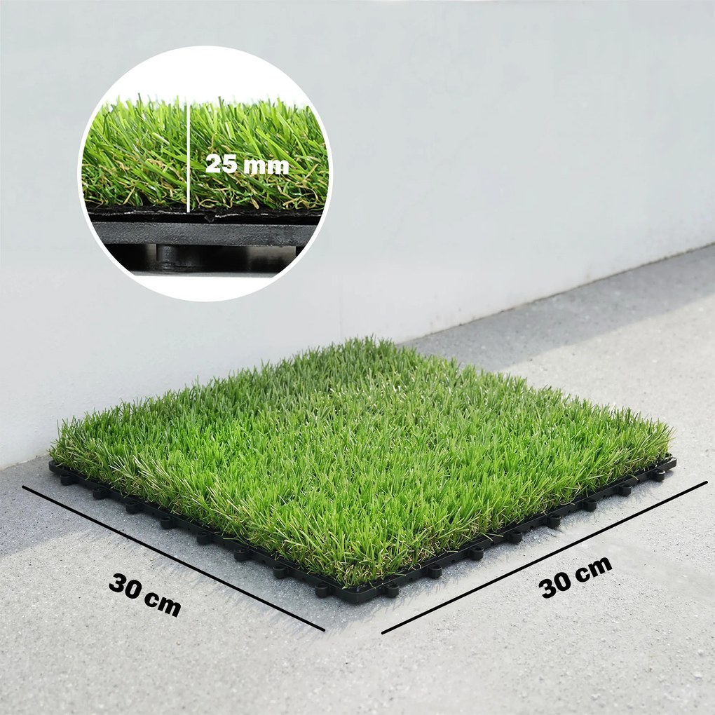 Outsunny Gazon sintetic din 22 piese Covor gazon artificial 30x30 cm cu înălțimea ierbii 25 mm drenaj automat verde | Aosom Romania