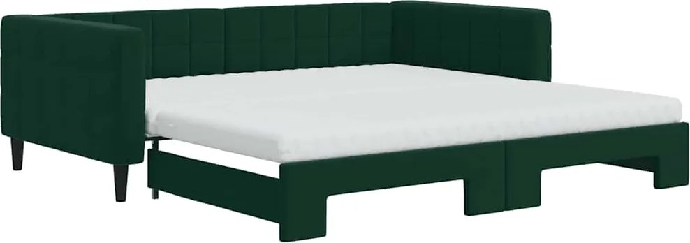 vidaXL Pat de zi cu extensie și saltele verde închis 100x200cm catifea
