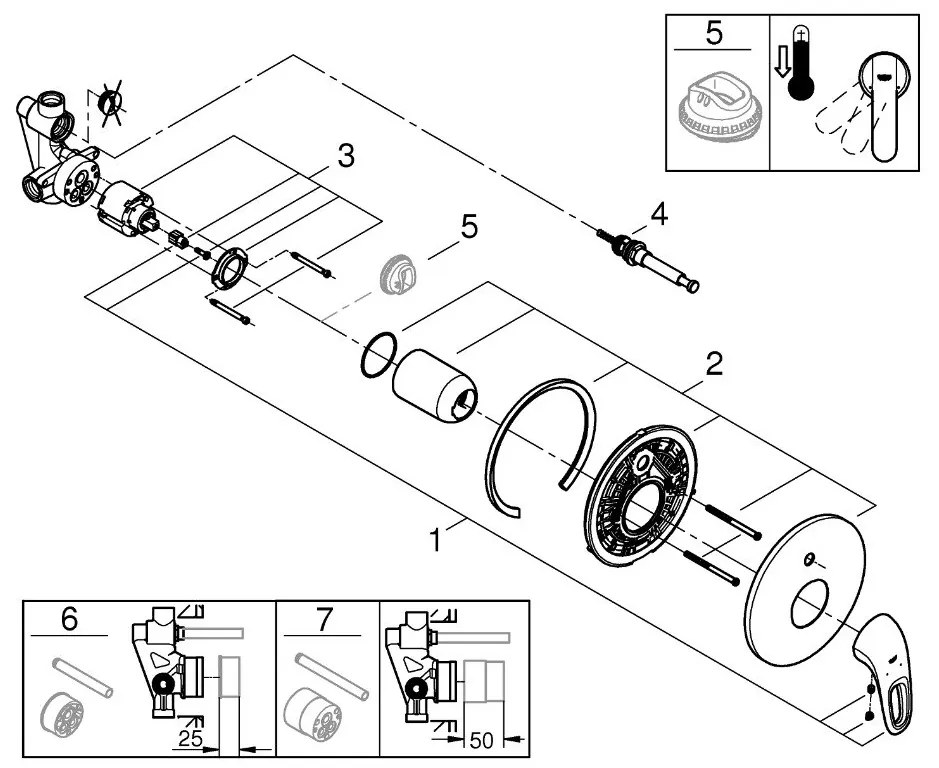 Baterie cada si dus incastrata Grohe Eurostyle, cu corp incastrat, crom - 33637003