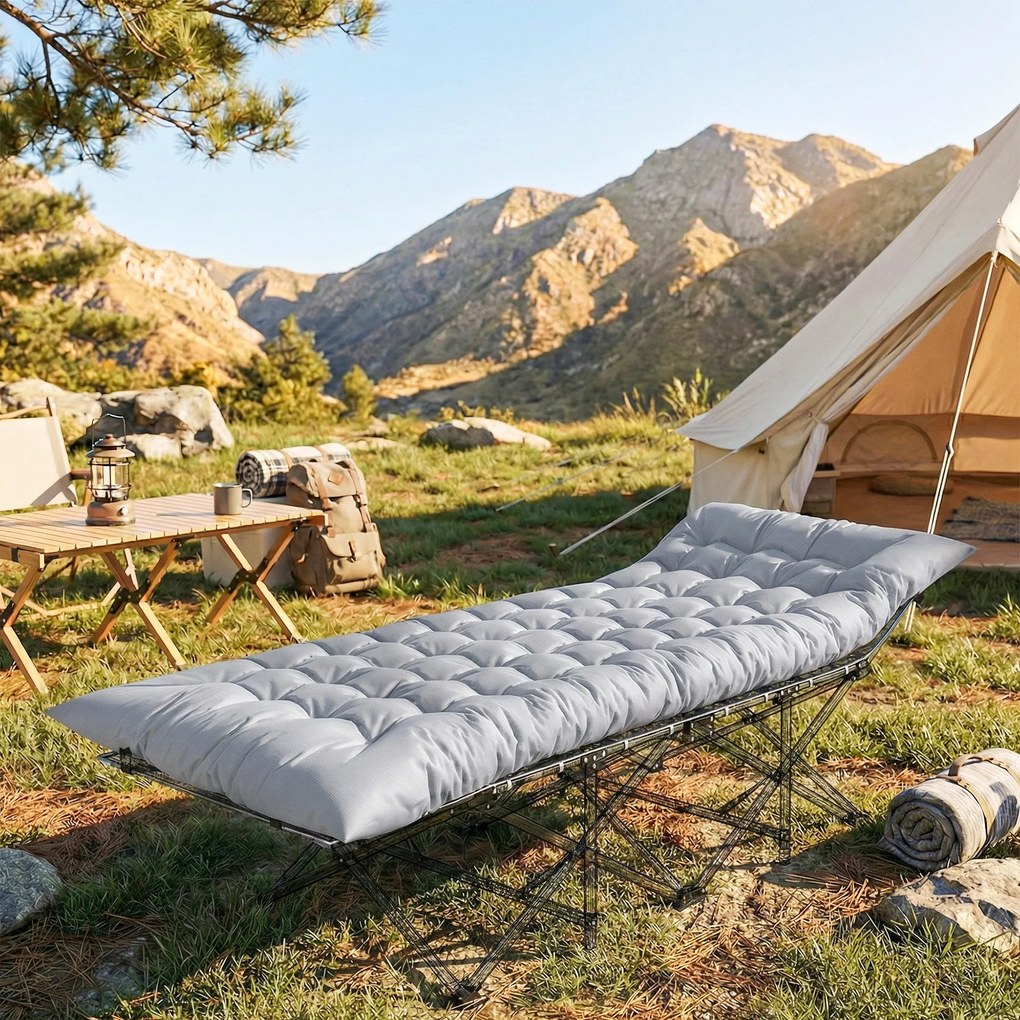 Outsunny Saltea de camping pliabilă 8 cm cu husă antiderapantă și chingi pentru camping 200 x 80 cm Gri deschis | Aosom Romania