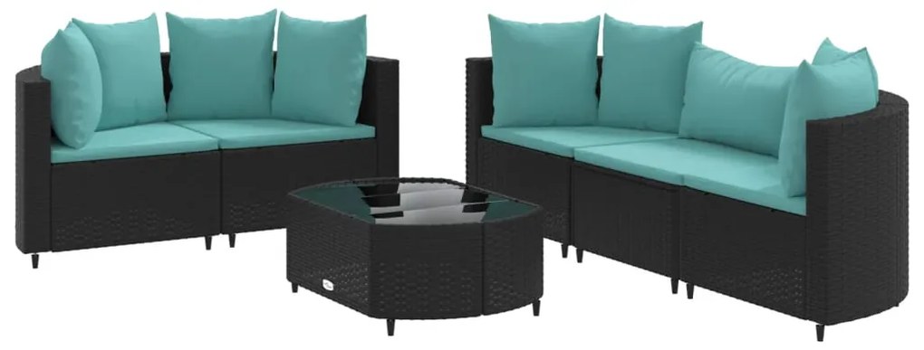 3308420 vidaXL Set mobilier de grădină cu perne, 6 piese, negru, poliratan