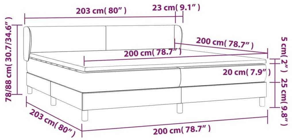 Pat continental cu saltea, cappuccino, 200x200 cm, piele eco Cappuccino, 200 x 200 cm, Design simplu