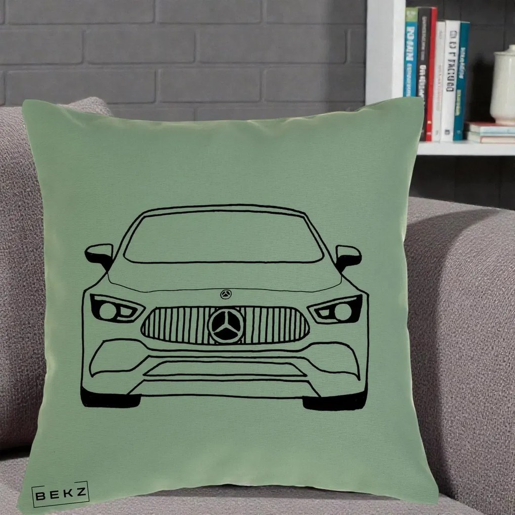 Perna Personalizata Mercedes-Benz Fata Linie, 40x40 cm, Verde, Husa Detasabila, Perna Inclusa, BEKZ®