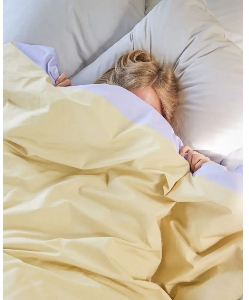 Lenjerie de pat mov lavandă/bej din bumbac pentru pat de o persoană/extinsă 140x220 cm Block – Hübsch