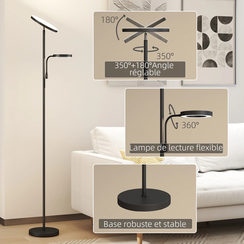 HOMCOM Lampadar LED 42W reglabil 2700K-6500K 4 culori variere continua, 4 moduri scena, telecomanda si control tactil | Aosom Romania